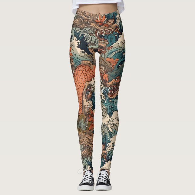 Japanska Tattoo Art Sea Creates Leggings (Framsida)