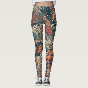 Japanska Tattoo Art Sea Monsters Leggings