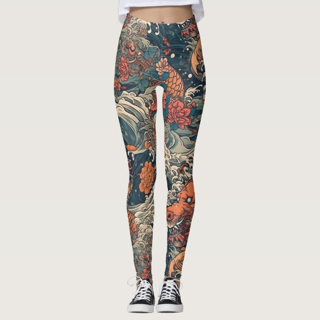 Japanska Tattoo Art Sea Monsters Leggings (Framsida)