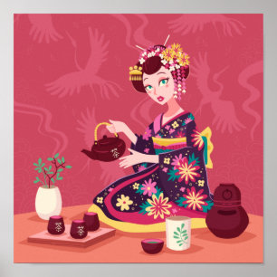 Japanska Tea Ceremony, Crane Poster