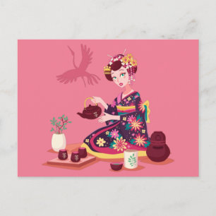 Japanska Tea Ceremony, Crane Vykort