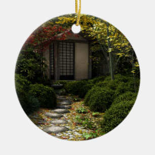 Japanska Tea House och Garden på hösten Julgransprydnad Keramik