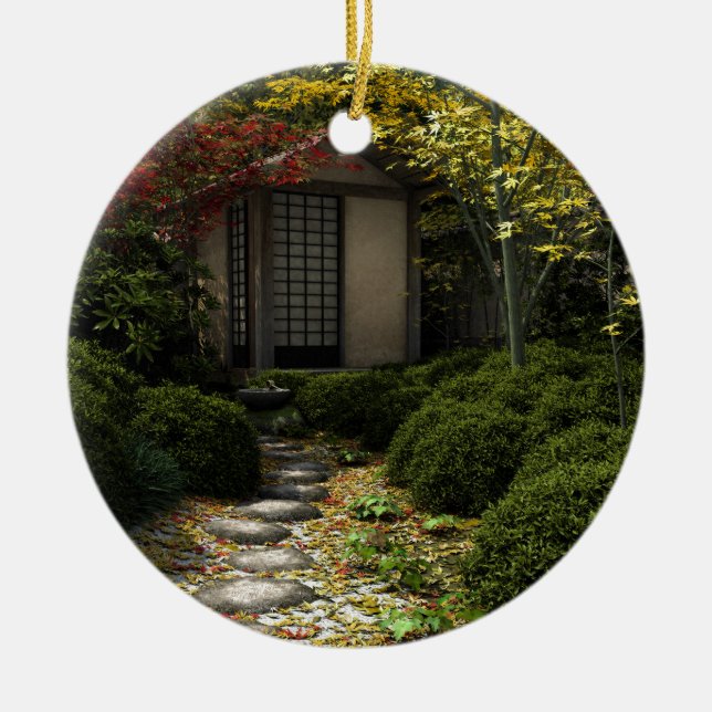 Japanska Tea House och Garden på hösten Julgransprydnad Keramik (Framsidan)