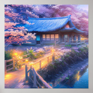 Japanska Tea House vid floden Poster