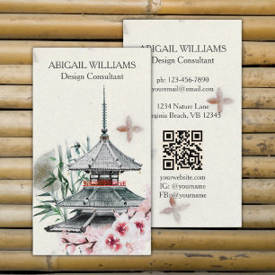 Japanska Temple, Bamboo, Cherry-Blommar Visitkort
