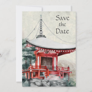 Japanska Temple och Bamboo BeSnyt Bröllop Spara Datumet