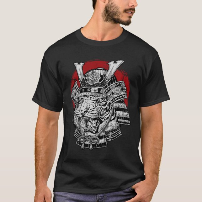 Japanska tigern Samurai T Shirt (Framsida)