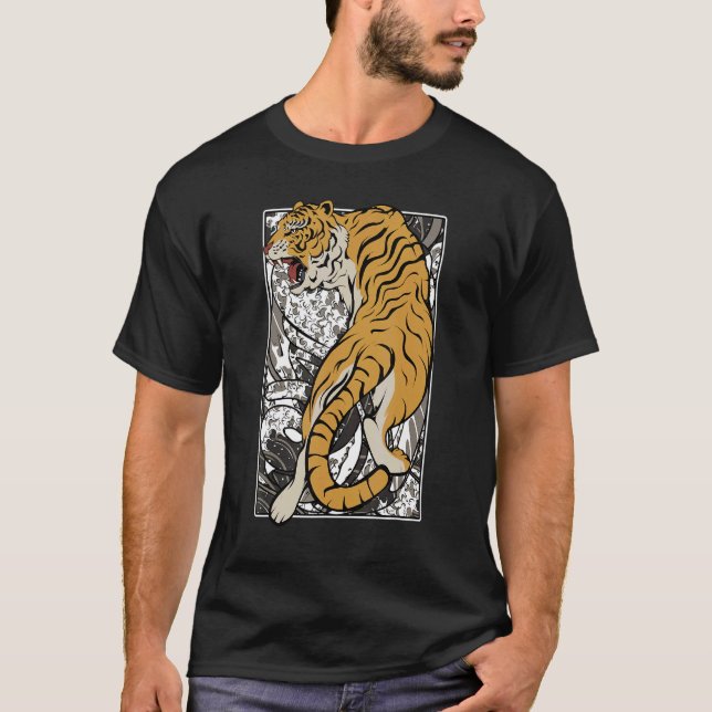 Japanska tigern Samurai Warrior Animal Fighting As T Shirt (Framsida)