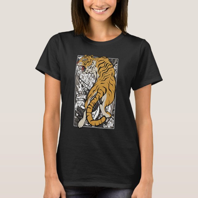 Japanska tigern Samurai Warrior Animal Fighting As T Shirt (Framsida)