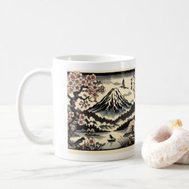 Japanska Träblock Tryck Körsbärsblom Sol Mount Fuj Kaffemugg