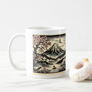Japanska Träblock Tryck Körsbärsblom Sol Mount Fuj Kaffemugg