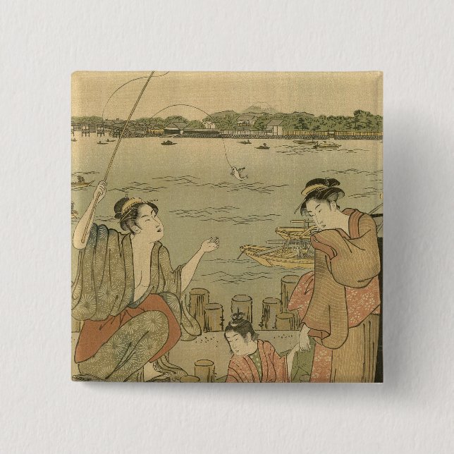 Japanska träblockfiskare knapp (Framsida)