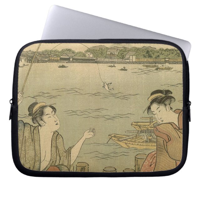Japanska träblockfiskare laptop sleeve (Framsidan)