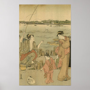 Japanska träblockfiskare poster