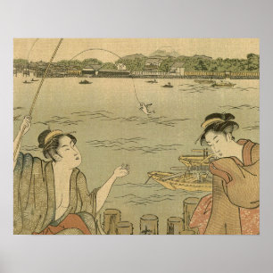 Japanska träblockfiskare poster