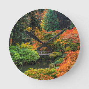 Japanska trädgårdar på hösten i Portland, Oreg Rund Klocka