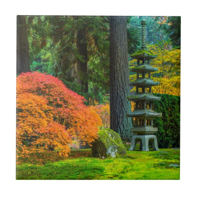 Japanska trädgårdar på hösten i Portland, Oregon Kakelplatta (Framsidan)
