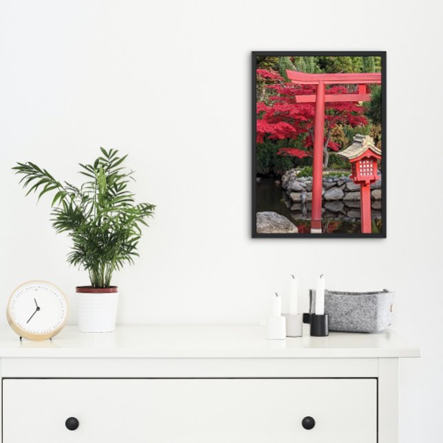 Japanska trädgårdsstrukturer och Röda Löv Fototryck (In Situ)