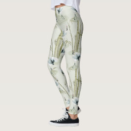 Japanska tranor och bambumönster i akvarell leggings