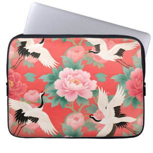 Japanska tranor, peonior, röd chinoiserie-elegans laptop fodral