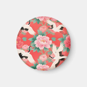 Japanska Tranor Pioner Röda Chinoiserie Elegans Magnet