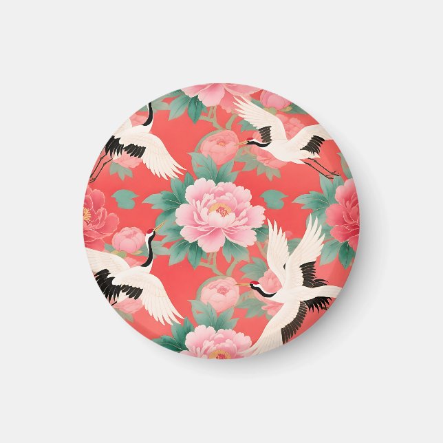 Japanska Tranor Pioner Röda Chinoiserie Elegans Magnet (Framsidan)