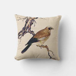 Japanska träsnitt av finsk, brun och Beige Kudde