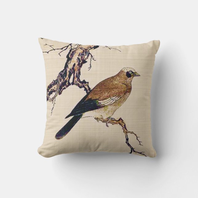 Japanska träsnitt av finsk, brun och Beige Kudde (Framsida)