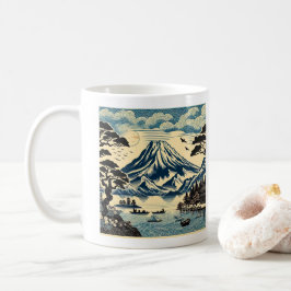 Japanska träsnitt Mount Fuji sjö båtar tall Kaffemugg