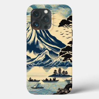 Japanska trästblock Mount Fuji sjö båtar tall