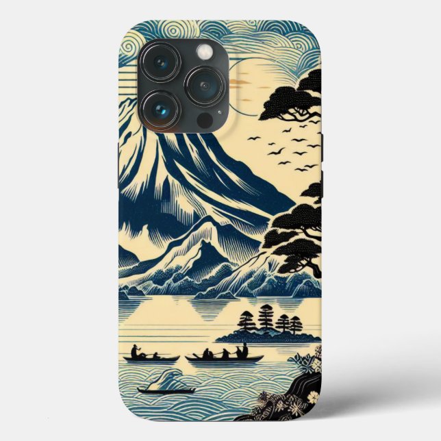 Japanska trästblock Mount Fuji sjö båtar tall (Baksida )