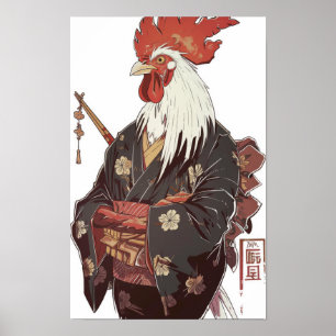Japanska Tupp i Kimono med chopsticks Poster