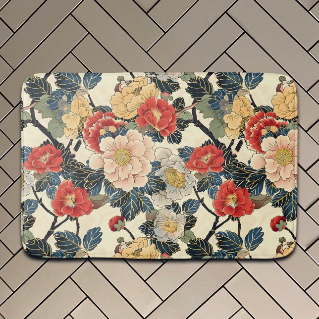 Japanska Ukiyo-E Art-Blommönstret Badrumsmatta (Skapare uppladdad)
