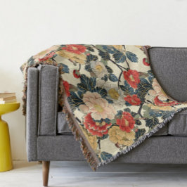 Japanska Ukiyo-E Art-Blommönstret Filt