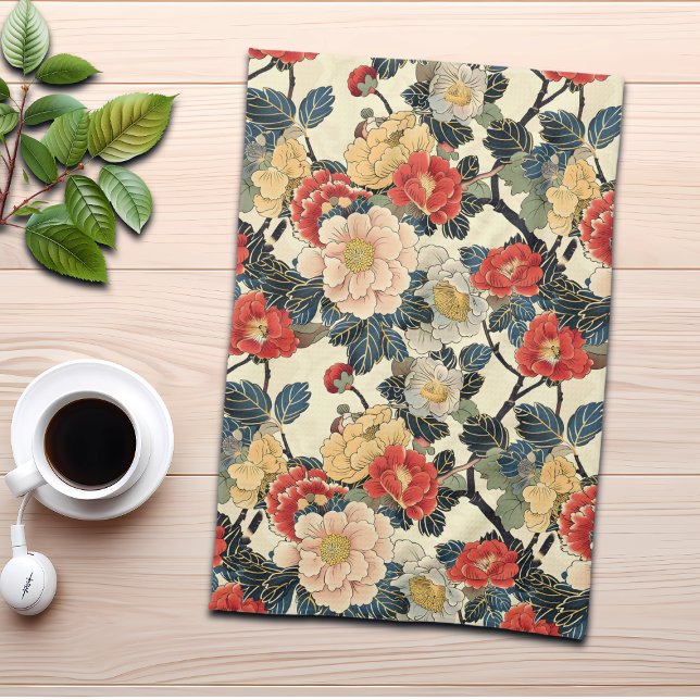 Japanska Ukiyo-E Art-Blommönstret Kökshandduk (Skapare uppladdad)