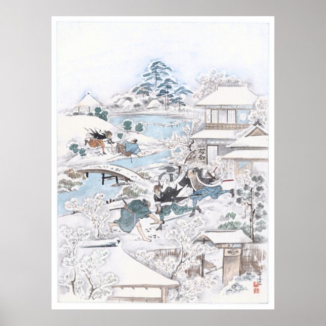 Japanska Ukiyo-e av 47 Ronin Fighting Samurai Poster (Framsidan)