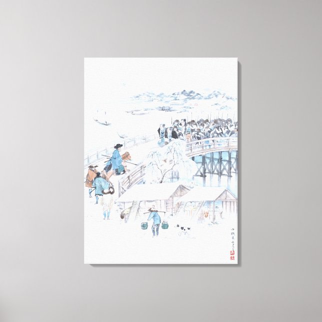Japanska Ukiyo-e av 47 Ronin på Ryogokuen Canvastryck (Framsida)