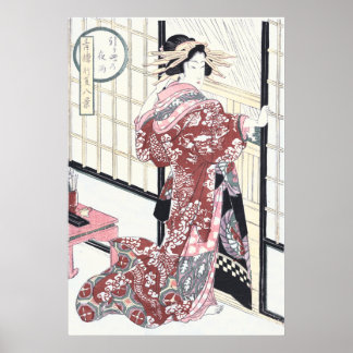 Japanska Ukiyo-e Courtesan med Hair Ornaments Poster
