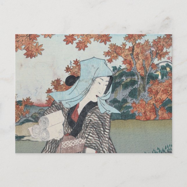 Japanska Ukiyo-e Momiji till onna av Kunisada Vykort (Framsida)