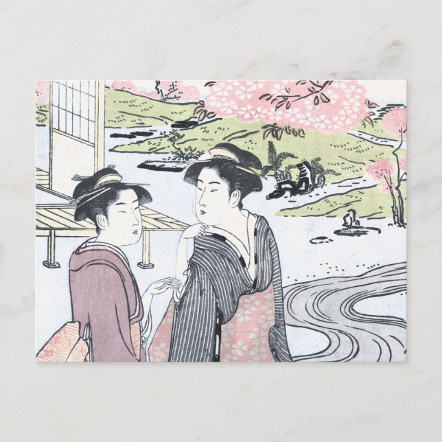 Japanska Ukiyo-e Niwa ingen hanami vid Eishi Vykort (Framsida)