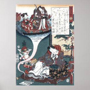 Japanska Ukiyo-e överbrygga av drömmar, Genji Poster