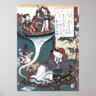 Japanska Ukiyo-e överbrygga av drömmar, Genji Poster