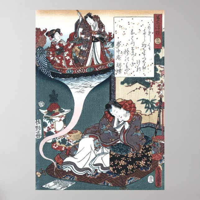 Japanska Ukiyo-e överbrygga av drömmar, Genji Poster (Framsidan)