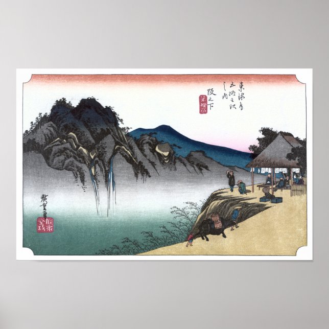 Japanska Ukiyo-e Sakanoshita av Hiroshige Poster (Framsidan)