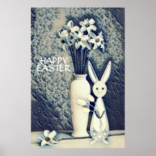 Japanska Ukiyo-e Stil Bunny och Daffodils Påsk Poster