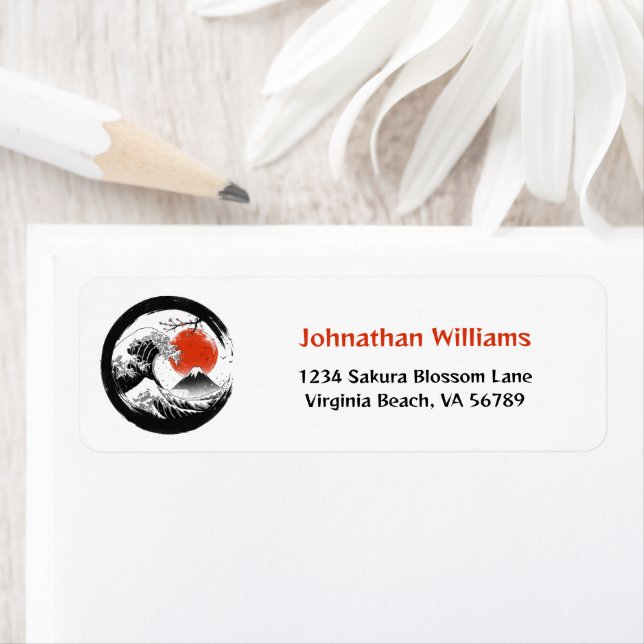 Japanska Underbara vågen, Mt Fuji, Sakura Adress Returadress Etikett (Insitu)
