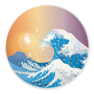 Japanska vågkonst Sunset Ocean Knopp