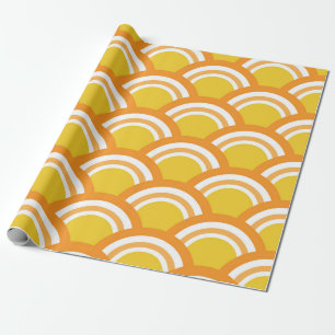 Japanska vågor Seigaiha-mönster gult orange Presentpapper
