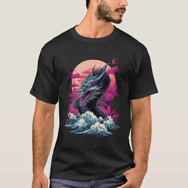 Japanska Vaporwave Tokyo Dragon Asian Retro 80Mobi T Shirt (Framsida)