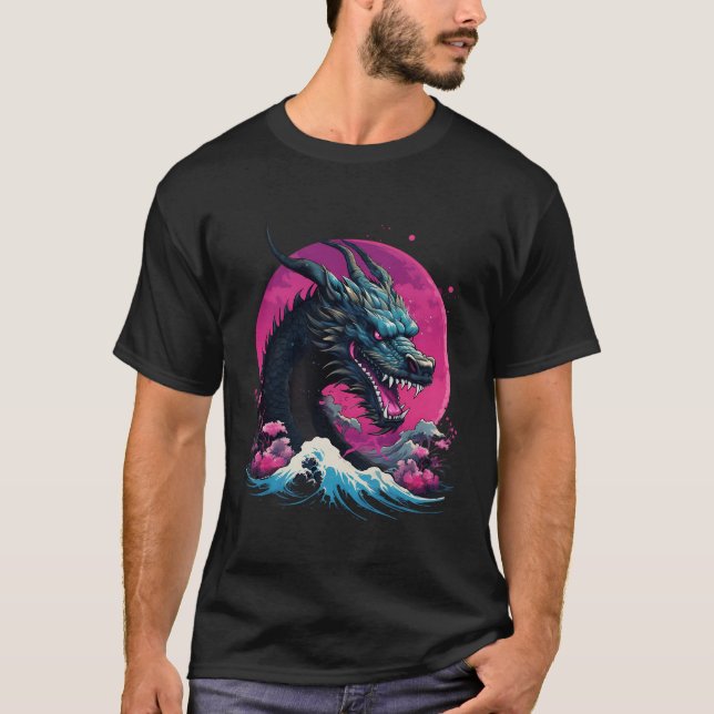 Japanska Vaporwave Tokyo Dragon Asian Retro 80Mobi T Shirt (Framsida)
